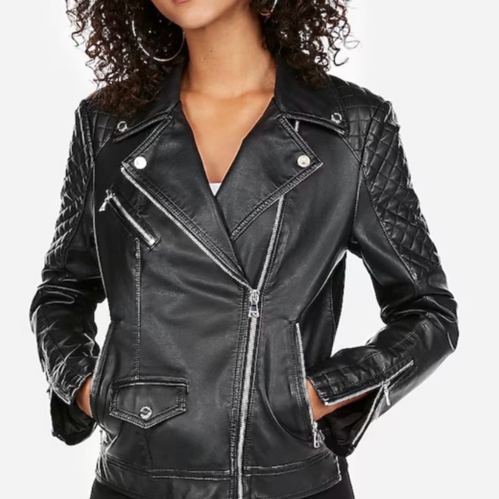 Express Black Quilted Leather Moto Jacket Size Medium